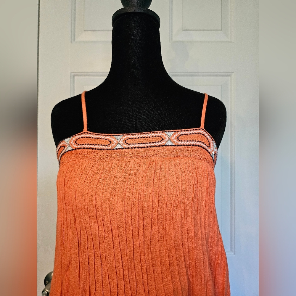 Crown & Ivy Vibrant Orange Boho Beach Dress w/ Fringe Bottom Women's Sz XS
